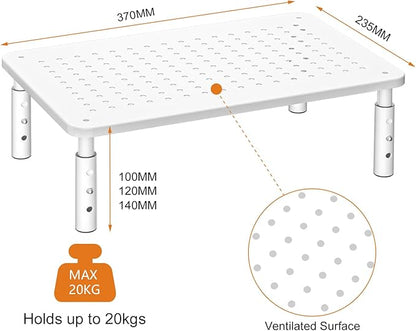 Bracwiser Monitor Stand Riser,3 Level Height Adjustable Desktop monitor stand for Computer, Laptop, Printer, Notebook with Vented Metal Platform 370X235MM 2 Packs,White