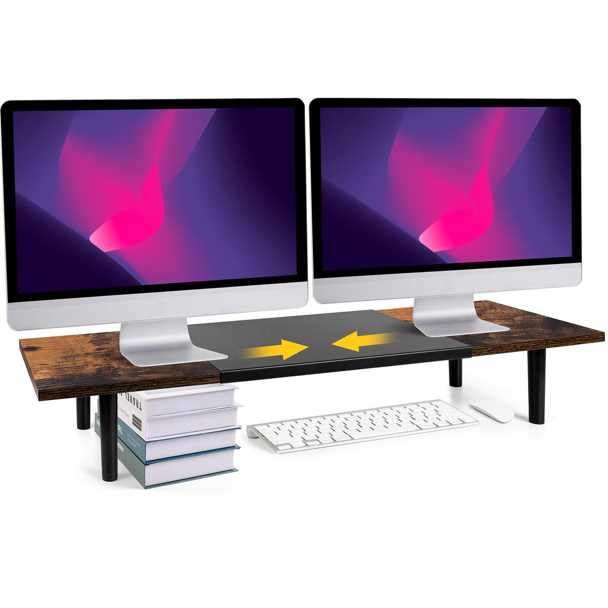 Across-Star Dual-Monitor Stand for Desk - Large Adjustable Length and Angle Riser for 2 Monitors, Double Computer Desktop Organizer, Shelf for TV, Laptop, Printer