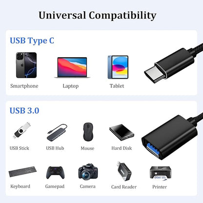 USB C to USB 3.0 Adapter, Type C Male to USB Female OTG Cable Thunderbolt 3 to USB Adapter for iPhone 16/15 Pro Max, MacBook Pro/Air, Samsung Galaxy S25/S24/S23, Google Pixel