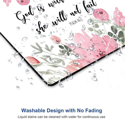 Mouse Pad, Cute Inspirational Quote with Floral Mouse Pad for Women, Washable Square Cloth Mousepad for Office Laptop, Non-Slip Rubber Computer Mouse Pads for Wireless Mouse, Psalm 46:5