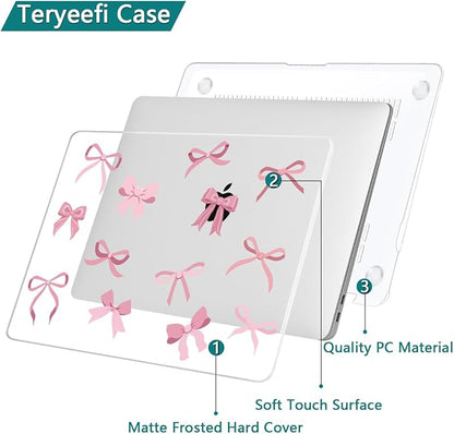 Teryeefi Case for MacBook Air 13 inch M1 A2337 A2179 A1932 2018 2021 2020 2019 2018 Release, Plastic Hard Shell Case & Keyboard Cover & Screen Protector, Cute Pink Bows