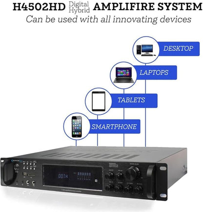 Vaiyer Home Stereo System Kit - 7.2 Channel 4500 Watts Bluetooth Amplifier with 8 Qty of 6.5" Ceiling Speakers 200W Each, Mic, 16 AWG 500 ft. Speaker Wire & Remote for Home, Bar, Office, Restaurant