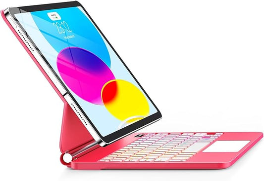 Keyboard Case for iPad 11th (A16) & 10th Generation，Magic-Style Backlit Keyboard with Multi-Touch Trackpad – Floating Cantilever Stand – Magnetic Case for iPad 11 inch &10th Gen 10.9 inch (Rose Red)