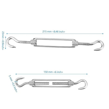 13 Pack M6 Turnbuckle Hook & Hook Turnbuckles, 304 Stainless Steel Turnbuckle, Heavy Duty Turnbuckle for Wire Rope Tension