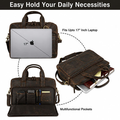 VINTAGE CRAFT SHOP Leather briefcases Laptop Messenger Bags Best Office Satchel Bag for Men and Women (Dark Brown)