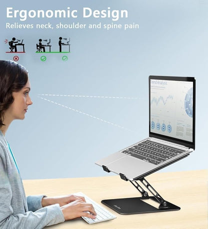 Adjustable Laptop Stand for Desk, Portable Laptop Stand Holder and Riser, Foldable Aluminum Notebook Computer Stand for MacBook Air Pro HP Lenovo Dell Samsung Chromebook, 10-15.6 inch, Black