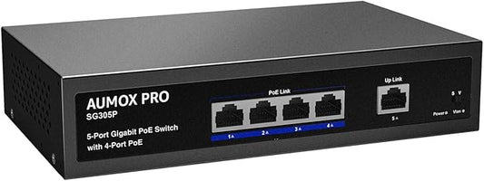 AUMOX PRO 5 Port Gigabit PoE Switch 78W 4 PoE+1 Uplink VLAN Unmanaged