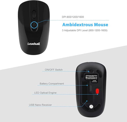 LeadsaiL Wireless Keyboard and Mouse Combo, Wireless USB Mouse and Computer Keyboard Set, Compact and Silent for Windows Laptop, Desktop, PC