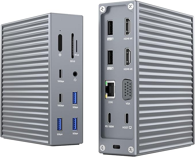 ACASIS USB C Docking Station Dual Monitor, 16-in-1 Laptpop Docking Station with 2* HDMI,VGA,2.5G Ethernet,SD/TF10Gbps USB-C 3.1,3.5mm Audio,PD100W,USBC Hub for MacBook/Dell/Lenovo/HP/ThinkPad (Sliver)