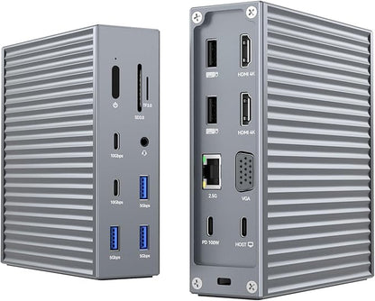 ACASIS USB C Docking Station Dual Monitor, 16-in-1 Laptpop Docking Station with 2* HDMI,VGA,2.5G Ethernet,SD/TF10Gbps USB-C 3.1,3.5mm Audio,PD100W,USBC Hub for MacBook/Dell/Lenovo/HP/ThinkPad (Sliver)