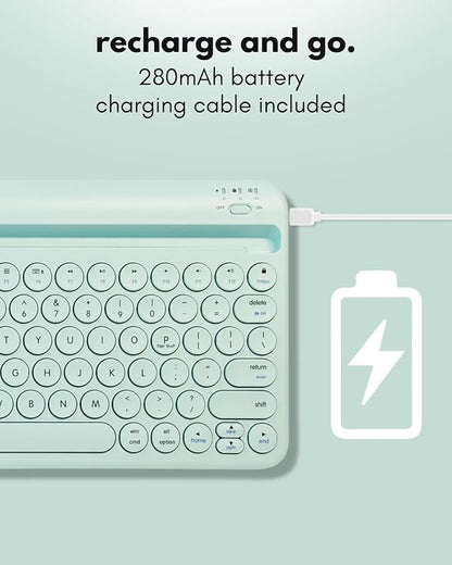 Macally Bluetooth Keyboard for Tablet | Wireless Keyboard for iPad mini/Air/Mini, iPhone (Multi-Device, Built-in Stand, Rechargeable) Easy to Use and Cute Portable - Mint Green