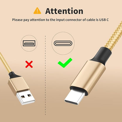 USB C Multi Charging Cable [2Pack 4FT], 3 in 1 Charging Cable Nylon Braided USB-C Multiple Charger Cord with Type-C, Micro USB and IP Port for Cell Phones and More (Golden)