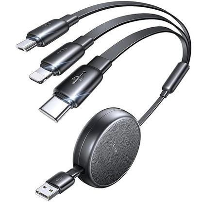 LISEN Multi Charging Cable, 3 in 1 Charging Cable, Retractable Car Charger with Type C/L/Micro USB Ports for iPhone 16 15 14 Pro Max/Samsung Galaxy S25/PS/Kindle, Multi Chargers for All Devices