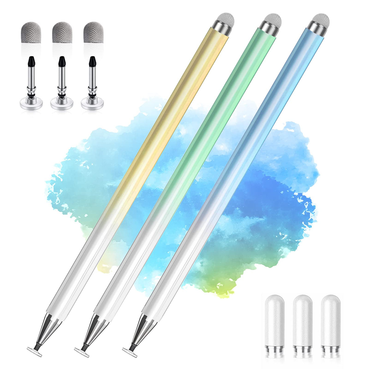 Stylus Pens for Touch Screens, 2 in 1 High Precision Universal Stylus Pen for iPad Compatible with Apple, iPhone, iPad, Android, Samsung Tablets, Phones, 3 Pack-Pink, Purple, Yellow