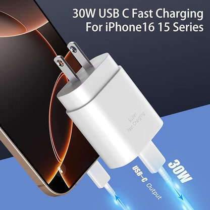 iPhone 16 15 Charger Fast Charging,30W USB C iPhone 16 15 Pro Max Charger Block &10FT Long Type C Cable Cord for iPhone 16/16 Pro Max/15/15 Pro Max/15 Plus/iPad Pro 12.9/11,Android Phone for S25Ultra