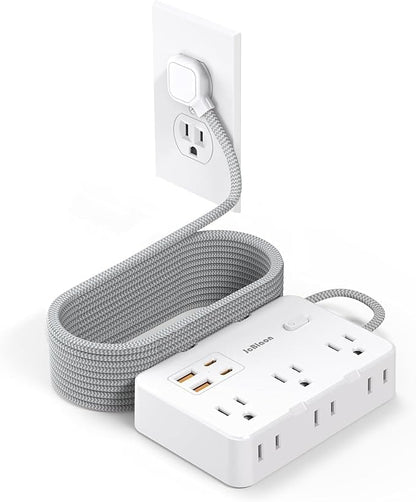 Surge Protector Power Strip, 15 Ft Cord Ultra Thin Flat Extension Cord with 6 Outlets 4 USB Ports(2 USB C), 1050J Flat Plug Power Strip for College Dorm Room Essentials