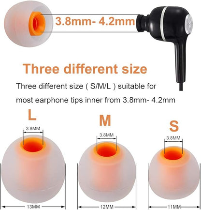 Earbud Tips Soft Silicone Earbuds Replacement Tips Fit for in-Ear Headphones(Inner Hole from 3.8mm - 4.2mm Earphones) 9 Pairs S/M/L,Transparent Orange