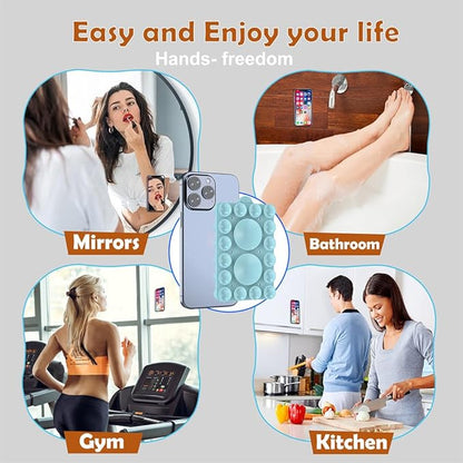 Silicone Suction Phone Holder Mount,Silicon Adhesive Phone Accessory for iPhone and Android, Hands-Free Mirror Shower Phone Holder,TikTok Videos and Selfies (Sky Blue 2Pack, Double Sided)