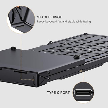 ProtoArc Foldable Bluetooth Keyboard, XK01 Folding Wireless Portable Keyboard with Numeric Keypad, Full-Size Travel Keyboards for iPad Tablet Smartphone Laptop PC Windows iOS Android, Black