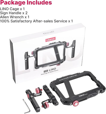 ULANZI Smartphone Video Rig with Handle, LINO Filmmaking Case Aluminum Alloy Phone Video Stabilizer Grip Tripod Mount for Video Maker Videographer with Cold Shoe for iPhone 16 15 Mini Pro Max 8 Plus