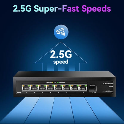 9 Port 2.5Gb Unmanaged Ethernet Switch with 8* 2.5G Base-T Ports, 1*10G SFP Ports, AUMOX PRO 60Gbps Switching Capacity Compatible with 100/1000/2500Mbps Plug and Play