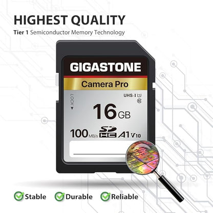 [5-Yrs Free Data Recovery] GIGASTONE 16GB 5-Pack SD Card, Camera Pro, A1 V10 SDHC Memory Card Compatible with SPYPOINT TACTACAM Trail Camera, with 5 Mini Cases