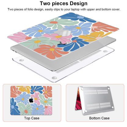 LCMOCICO for MacBook Air 13 inch Case 2021 2020 2019 2018 A2337 M1 A2179 A1932 Cover with Touch ID, Crystal Plastic Printed Pattern Hard Shell Case Keyboard Skin Screen Protector, Colorful Flowers