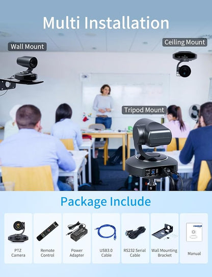 FEELWORLD NDI10X NDI PTZ Camera 4K Resolution 10X USB HDMI POE NDI HX2 Supported AI Tracking Auto Focus for Video Conference Rooms Live Streaming Church Worship and Event with Zoom YouTube Teams OBS