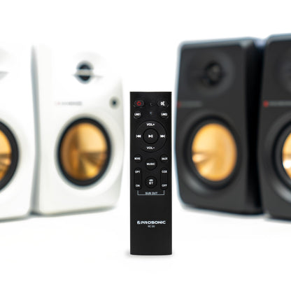 Prosonic BT30 White Bookshelf Speakers - Active Bluetooth 5.3 Powered Studio Monitors, 80W Desktop Computer Audio System with Optical/Coaxial/Aux for Turntable, Home Theater, TV & PC