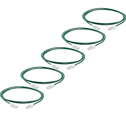 TRUECABLE Cat6 Component Rated Patch Cable, Unshielded (U/UTP), 7ft, Green, 28AWG Solid Copper, Snagless 10G High-Speed Ethernet Cable, PoE++ 4PPoE 100W, UL Listed, RoHS-3, 5 Pack