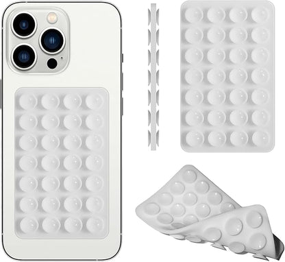 Silicone Double-Sided Suction Phone Grip Detachable Mount - Car Dashboard/Shower Phone Holder, Hands-Free For Selfies & Videos, TikTok, ASMR, Yoga - iphone & Android Compatible (White, Small)