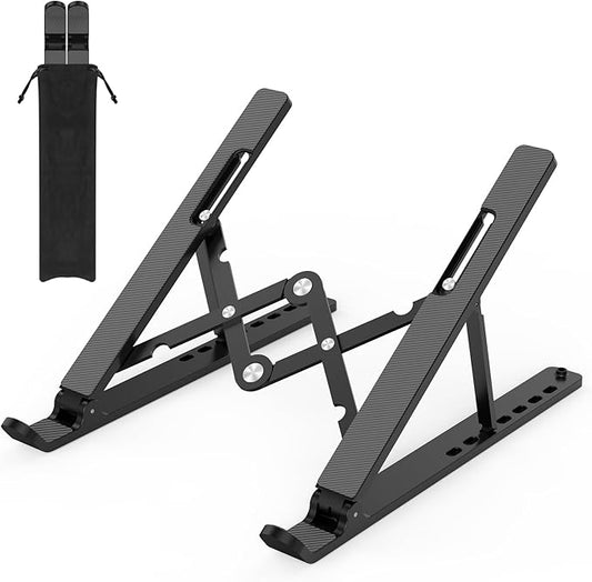 Gogoonike Adjustable Laptop Stand, Portable Laptop Riser for Desk, ABS+Silicone Foldable Ventilated Cooling Notebook Holder Stand for 10-15.6” Laptops, Tablets
