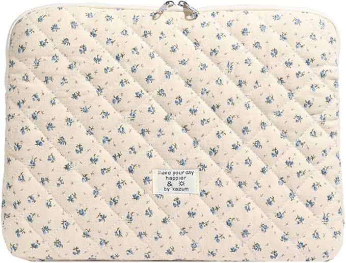 Puffy Laptop Sleeve 13 Inch Cute Quilted Laptop Protective Case Padded Floral Computer Sleeve for MacBook (A-Blue, 13 Inch)