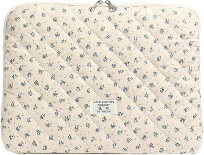 Puffy Laptop Sleeve 13 Inch Cute Quilted Laptop Protective Case Padded Floral Computer Sleeve for MacBook (A-Blue, 13 Inch)