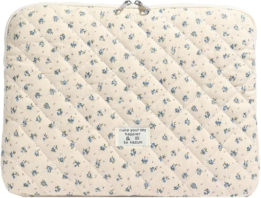 Puffy Laptop Sleeve 13-15.6 Inch Cute Quilted Laptop Protective Case Padded Floral Computer Sleeve for MacBook (A-Blue, 13 Inch)