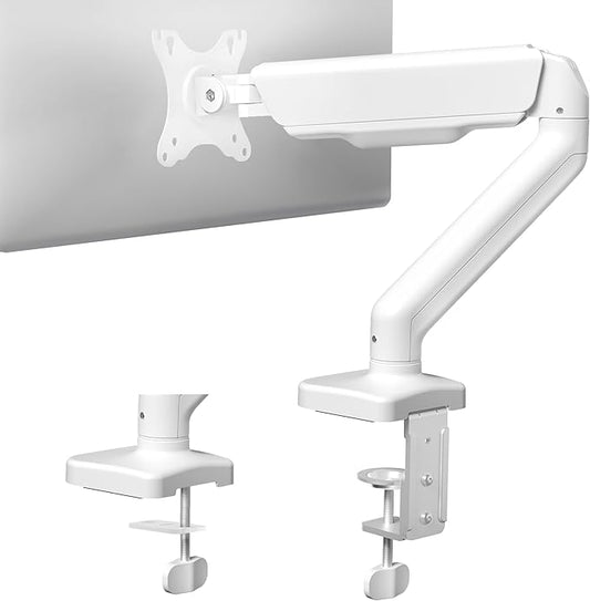 VIVO Single Monitor Stand, Fully Adjustable Arm for 17 to 32 inch Screen, Mechanical Articulating Desk Mount, Gaming and Office Setups, VESA 75x75, 100x100, Max 19.8 lbs, Classic, White, STAND-V001OW
