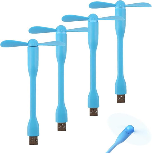 Soseelnee Mini USB Fan, Portable Pocket Fan USB-A Powered Little Cooler, Quiet Operation, for Home Office Car Outdoor Travel- 4 Pack (Blue)