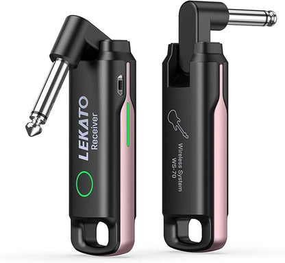 LEKATO Wireless Guitar System UHF Wireless Guitar Transmitter Receiver Rechargeable Audio Bass Cable with 70 Channels for Bass Electric Instruments(Pink)