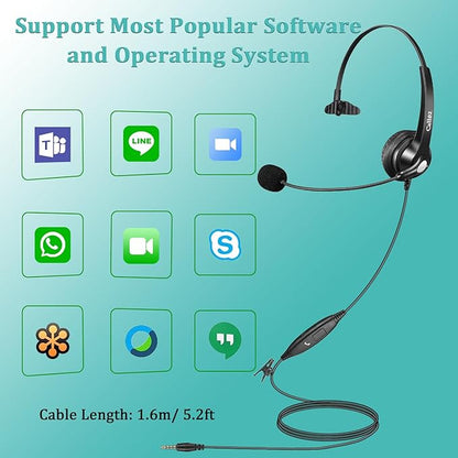 3.5mm Jack Cell Phone Headset with Microphone Noise Cancelling for PC Laptop, Wired Computer Headphones for iPhone Android Zoom Home Office Work School Classroom, in-line Control, Comfort-Fit