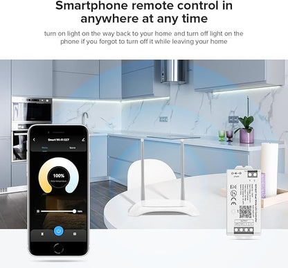 BTF-LIGHTING C02W CCT PWM (+ CW WW) 3PIN Color Temperature LED Strip Dual White 2.4GHz Tuya WiFi Group Controller Alexa Google Home Compatible with WR02RF RC02RFB Remote