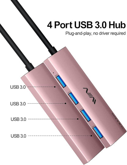 USB 3.0 Hub, 4 Port USB Hub Splitter, USB A Expander Portable USB Adapter Multiport Data Hub for Laptop, iMac Pro, MacBook Air, Mac mini/Pro, Surface Pro, USB Flash Drives, and Mobile HDD-Pink