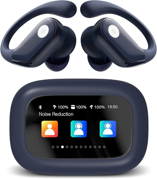 Wireless Earbuds, ANC Noise Cancelling Sport Ear Buds with Multifunctional Touch Screen, Bluetooth 5.4 Headphones, Bass Stereo Sound, 5 EQ Over The Ear Earbuds for Sports/Workout/Gym-Dark Blue