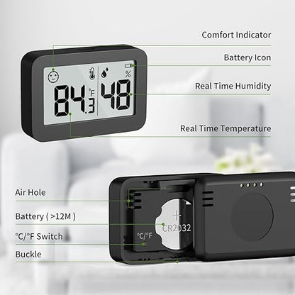 DOOMAY Mini Hygrometer Indoor Thermometer, Humidity Gauge with ℃/℉ Switch, Humidity Meter Digital Temperature Monitor for Greenhouse Babyroom Cellar Reptile Incubator Closet (4)