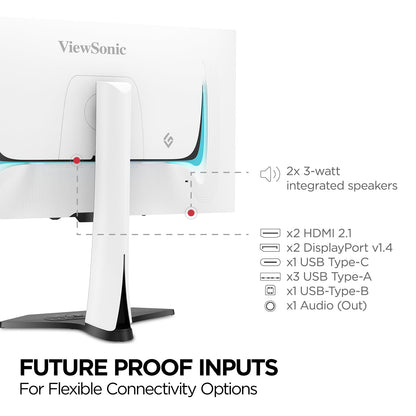 ViewSonic XG272-2K-OLED 27 Inch 1440p 240Hz OLED Ergonomic White Gaming Monitor with up to 0.01ms, FreeSync Premium, G-Sync Compatibility, RGB, and USB-C, HDMI v2.1, DP Inputs