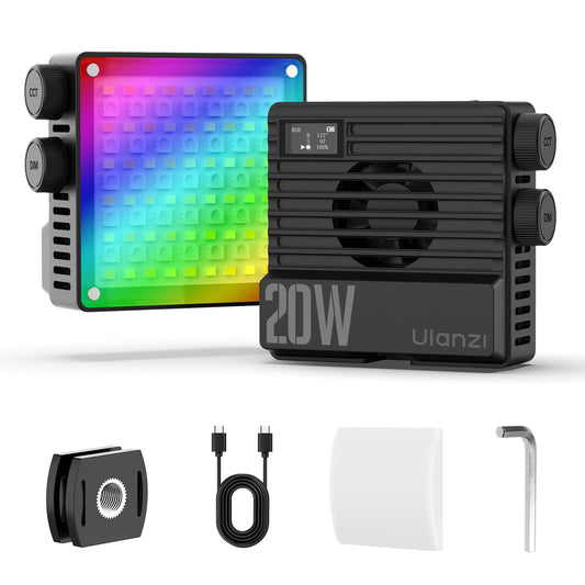 ULANZI LE20 RGB Video Light, 20W Pocket Camera Light, 2500-9000K CRI 95+ 20 Scene 360° Full Color Portable Photography Video Lighting Mini LED Fill Light for YouTube, TikTok, 5000mAh Rechargeable
