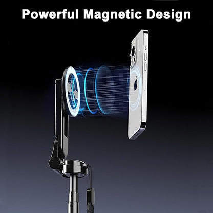 Magnetic Selfie Stick with Remote, 360° Rotation Phone Tripod, 4-in-1 Multifunctional Magnetic Phone Selfie Stick, Mini Portable Extendable Mag Tripod for Cell Phone Video Recording Trave
