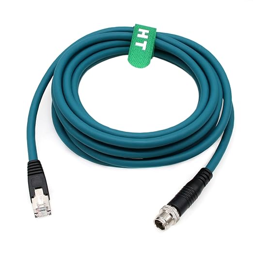 HangTon M12 Ethernet 8 Pin X Coded RJ45 CAT7e GigE Cable for Basler Cognex Keyence Datalogic Microscan Sick Camera Sensor High Speed Network Switch 2 Meter