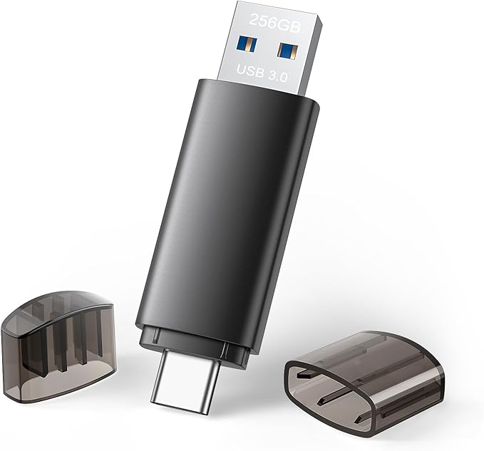 256GB USB C Flash Drive Dual USB 3.0 Flash Drive Type C + USB A Portable Type-C Flash Drive 2-in-1 USB-C Thumb Drive for Smartphone Tablet Computer Mac iPhone 16/17 Black