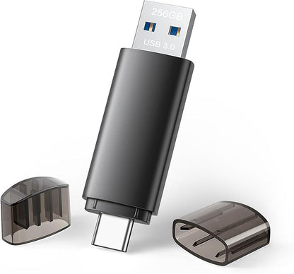 256GB USB C Flash Drive Dual USB 3.0 Flash Drive Type C + USB A Portable Type-C Flash Drive 2-in-1 USB-C Thumb Drive for Smartphone Tablet Computer Mac iPhone 16/17 Black