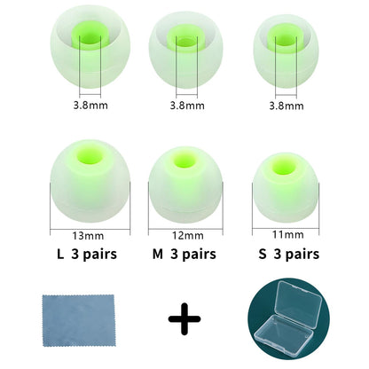 TSZYYM Earbud Tips Soft Anti Slip Washable Reusable Silicone Fit Most In-Ear Earbuds (Inner Hole 3.8mm-5.1mm) 18pcs S M L